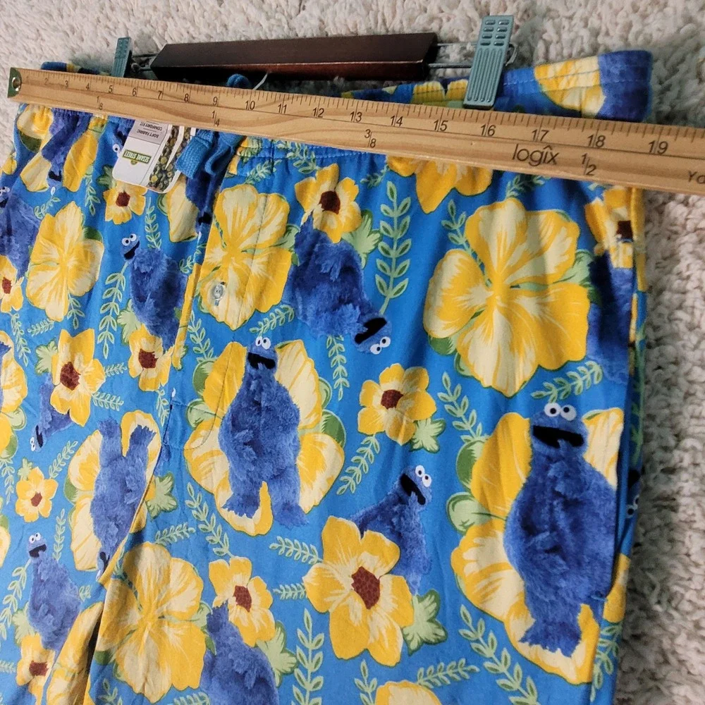 Sesame Street Sleep Pants Men 2XL Blue Cookie Monster NWT Floral Pajama Bottoms
